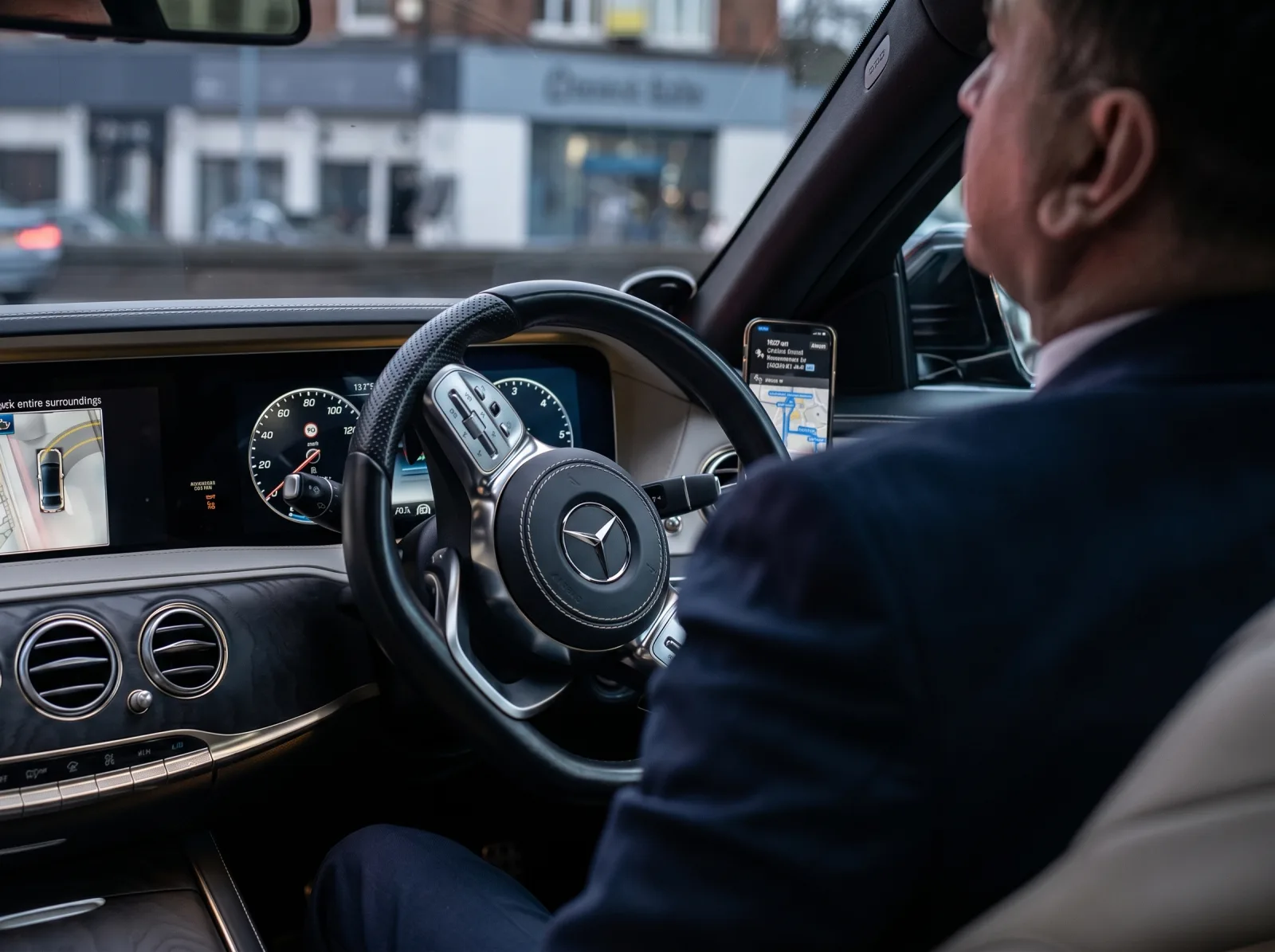 Professional driver behind the wheel of luxury vehicle