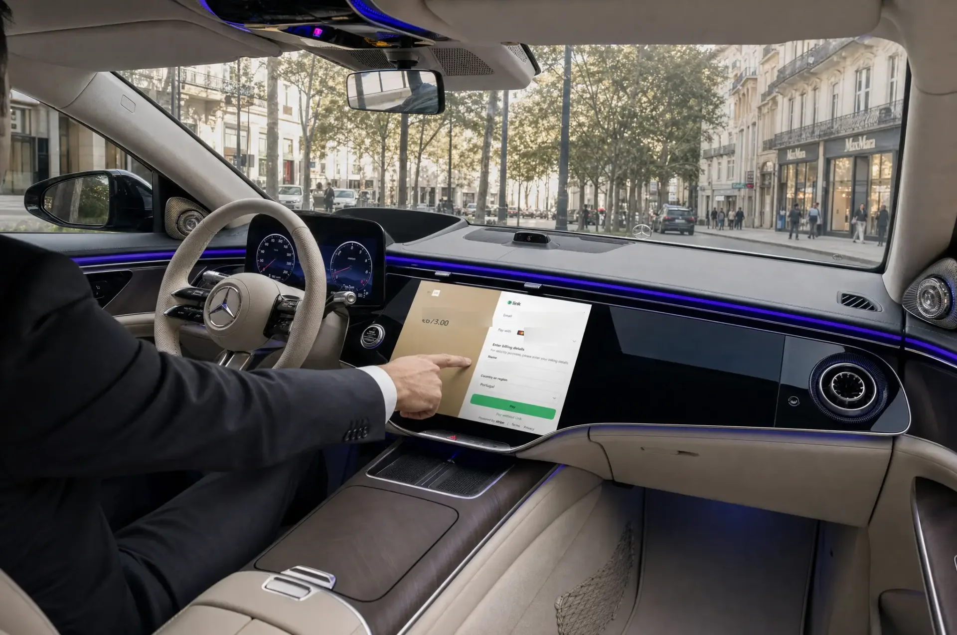 In-car payment terminal showing successful payment